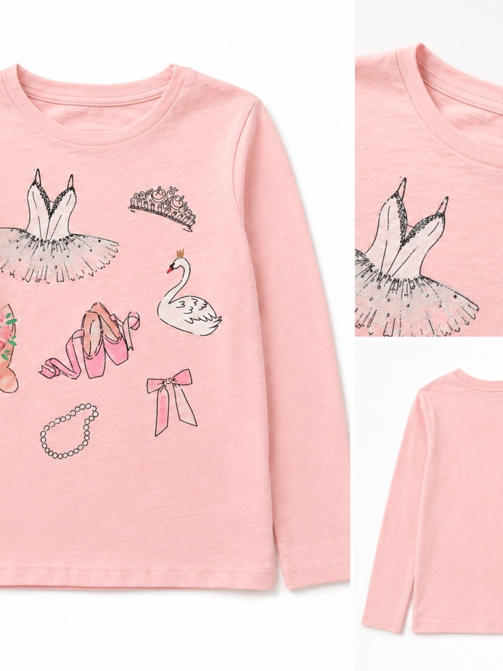 NWT Crewcuts Girls Pink Ballerina Graphic Long-Sleeve Top Size L